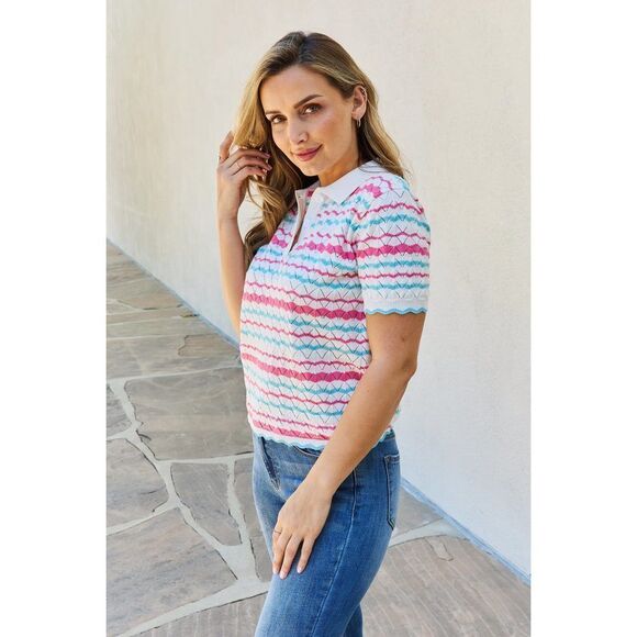 Petal Dew 143 Full Size Quarter Button Sheer Top In White Multi - Picture 7 of 10